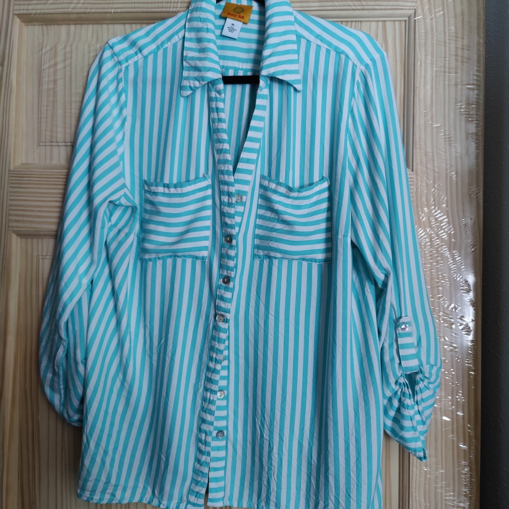 Ruby Rd. Blue and White Striped Button Down Shirt